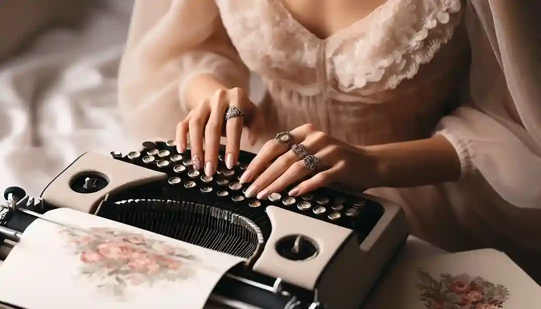 Cómo optimizar los títulos de tu web 1 7 herramientas de generación de textos con IA - mujer escribiendo en una máquina de escribir