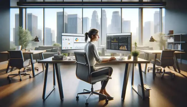 Mujer realizando una estrategia de SEO branding en su oficina