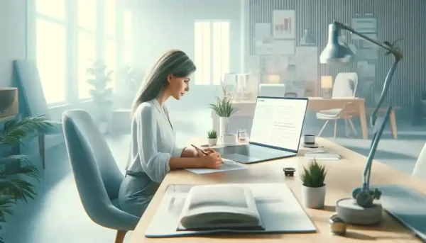 SEO para tu blog - mujer en su oficina trabajando en SEO